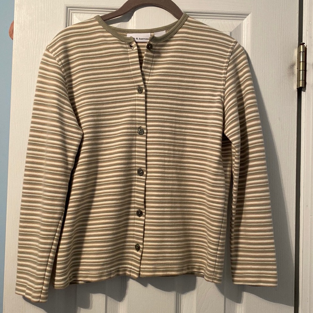 CROFT & BARROW women’s petite small long sleeve striped full button sweater